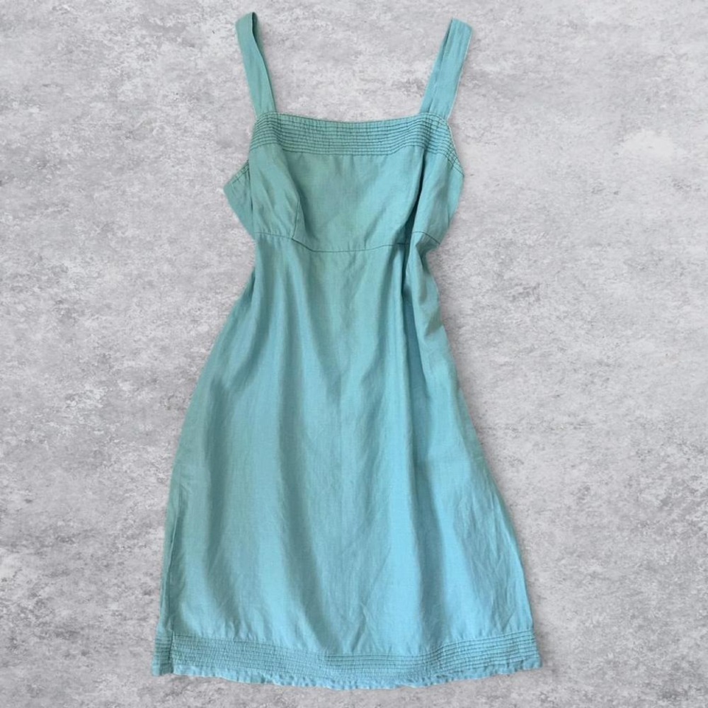 Old‎ Navy Women 100% Linen Sleeveless Pintuck Dress Light Blue Size 10